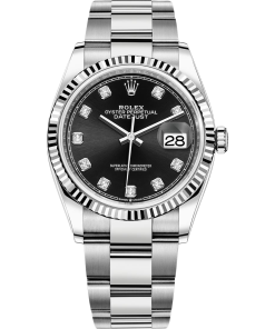 Đồng Hồ Rolex Datejust White Gold Steel Black Diamond 126234