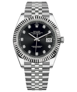 Đồng Hồ Rolex 126334 Datejust 41mm White Gold Steel Black Diamond Dial Fluted Bezel Jubilee