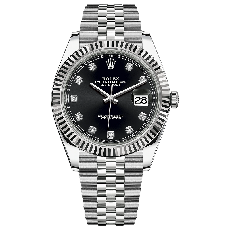 Đồng Hồ Rolex 126334 Datejust 41mm White Gold Steel Black Diamond Dial Fluted Bezel Jubilee